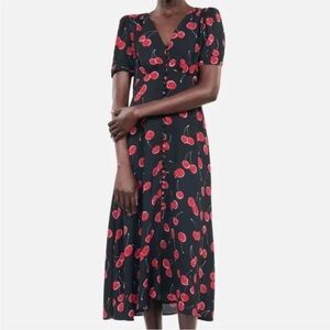 NWT The Kooples Cherry Logo Short Sleeve Button Front  Midi Dress size 3/US 8